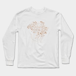 women floral face line art Long Sleeve T-Shirt